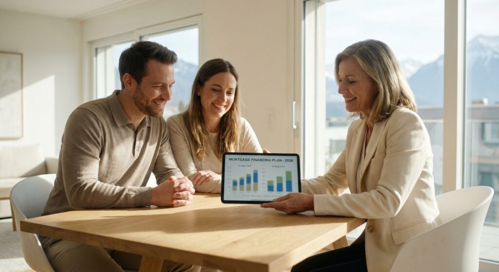 Consultation avec un expert pour un crédit hypothécaire à Oron-la-Ville dans un bureau moderne.