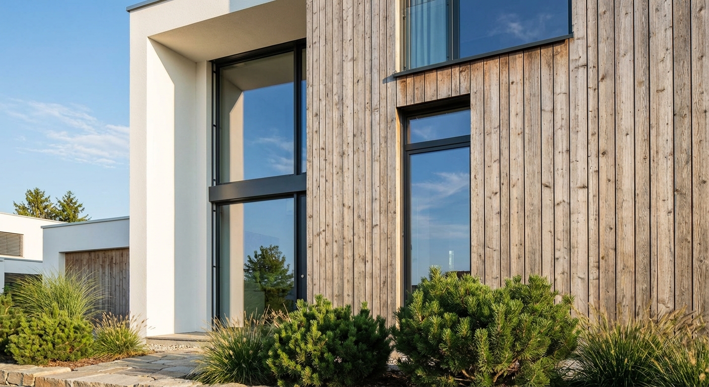 Façade de maison moderne représentative d'un projet financé par un crédit hypothécaire à Boudry.