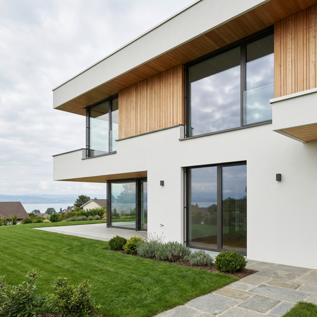 Villa familiale moderne représentative des biens financés par crédit hypothécaire à Villars-Sainte-Croix.