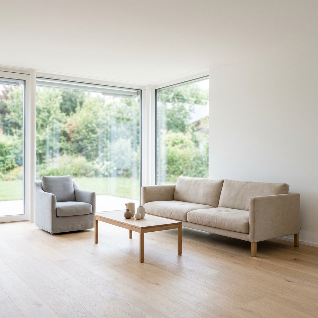 Intérieur d'un appartement moderne et lumineux, type de bien financé par un crédit hypothécaire à Le Landeron.