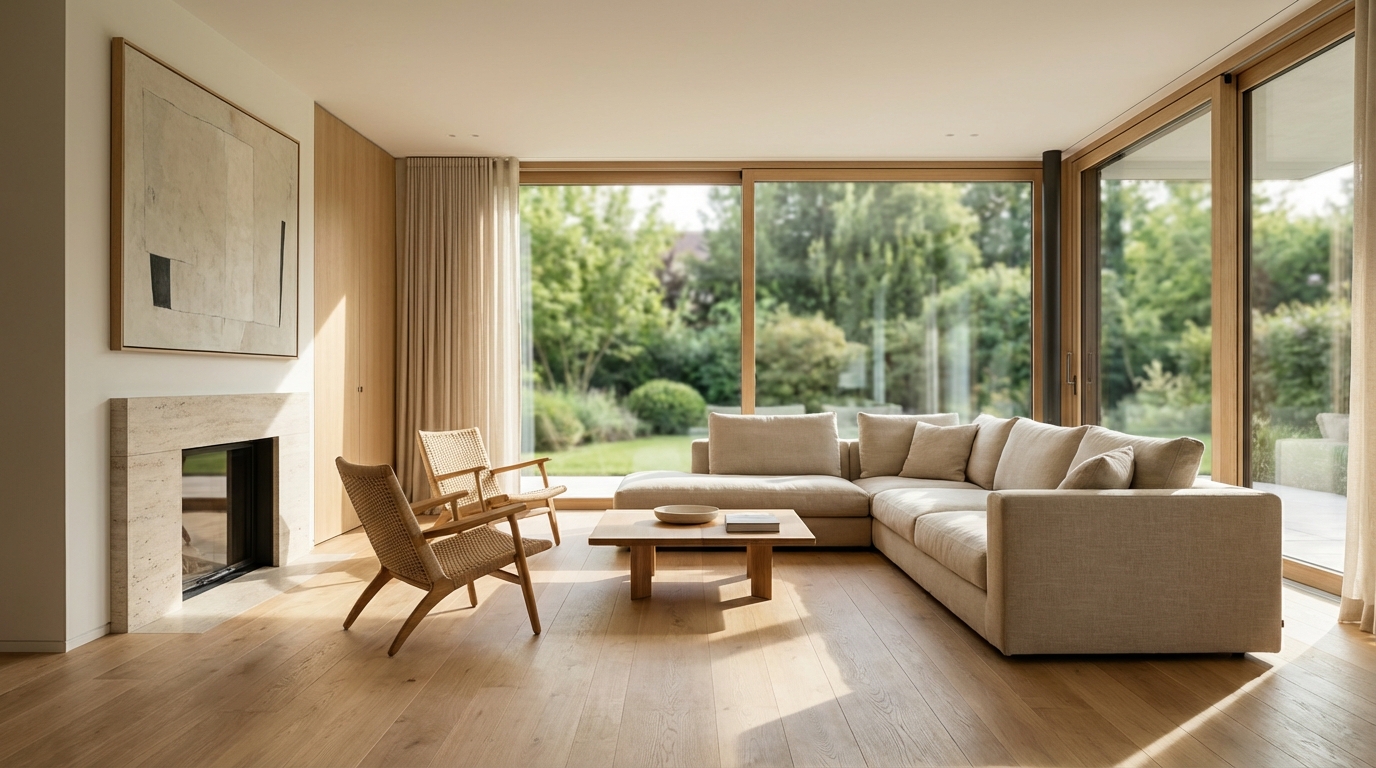 Intérieur de maison moderne suisse, exemple de bien financé par un crédit hypothécaire à Blonay.