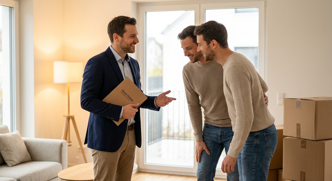 Conseiller en déménagement discutant avec des clients pour organiser leur transition résidentielle à Granges-Paccot.