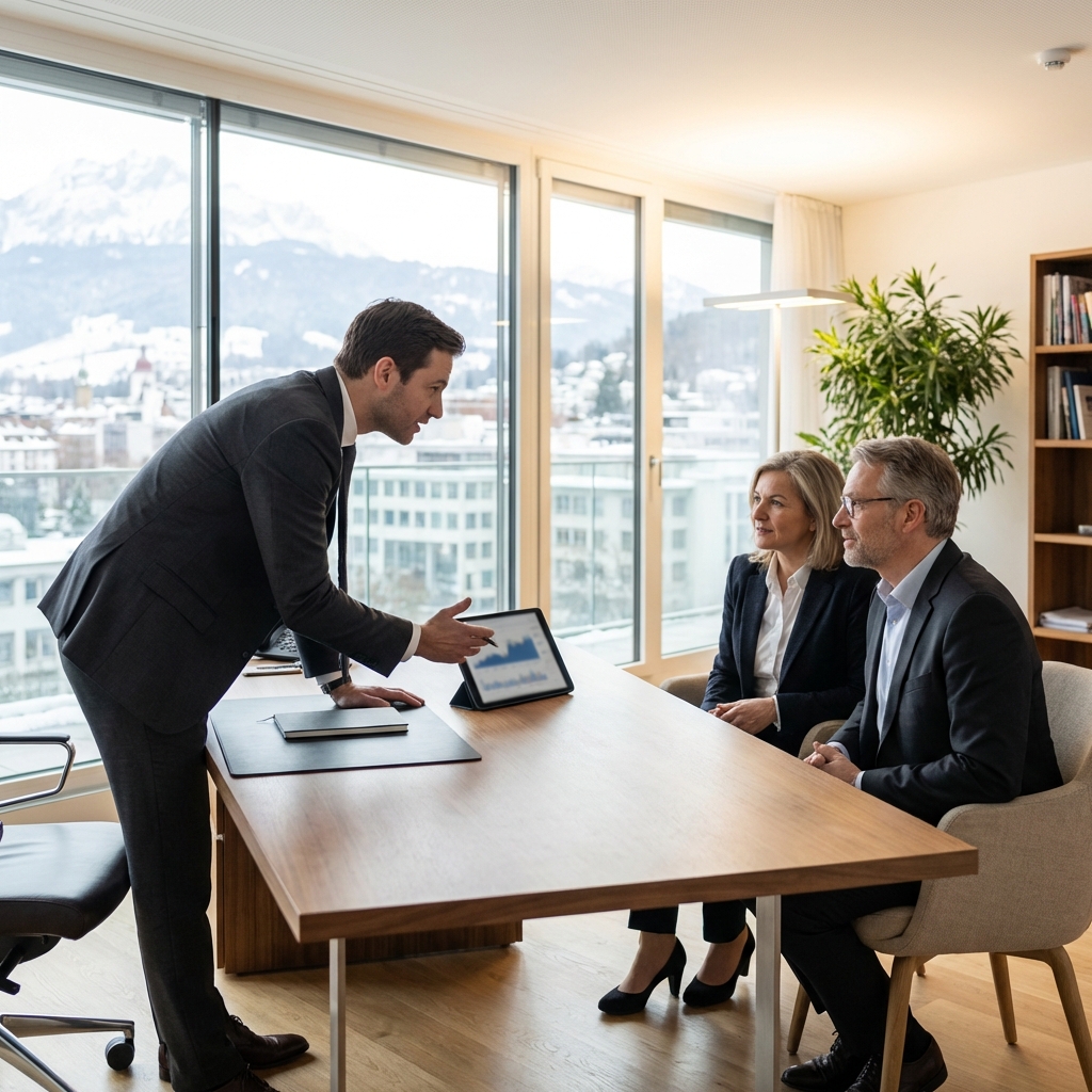 Consultation professionnelle pour un crédit hypothécaire à Hermance dans un bureau moderne.